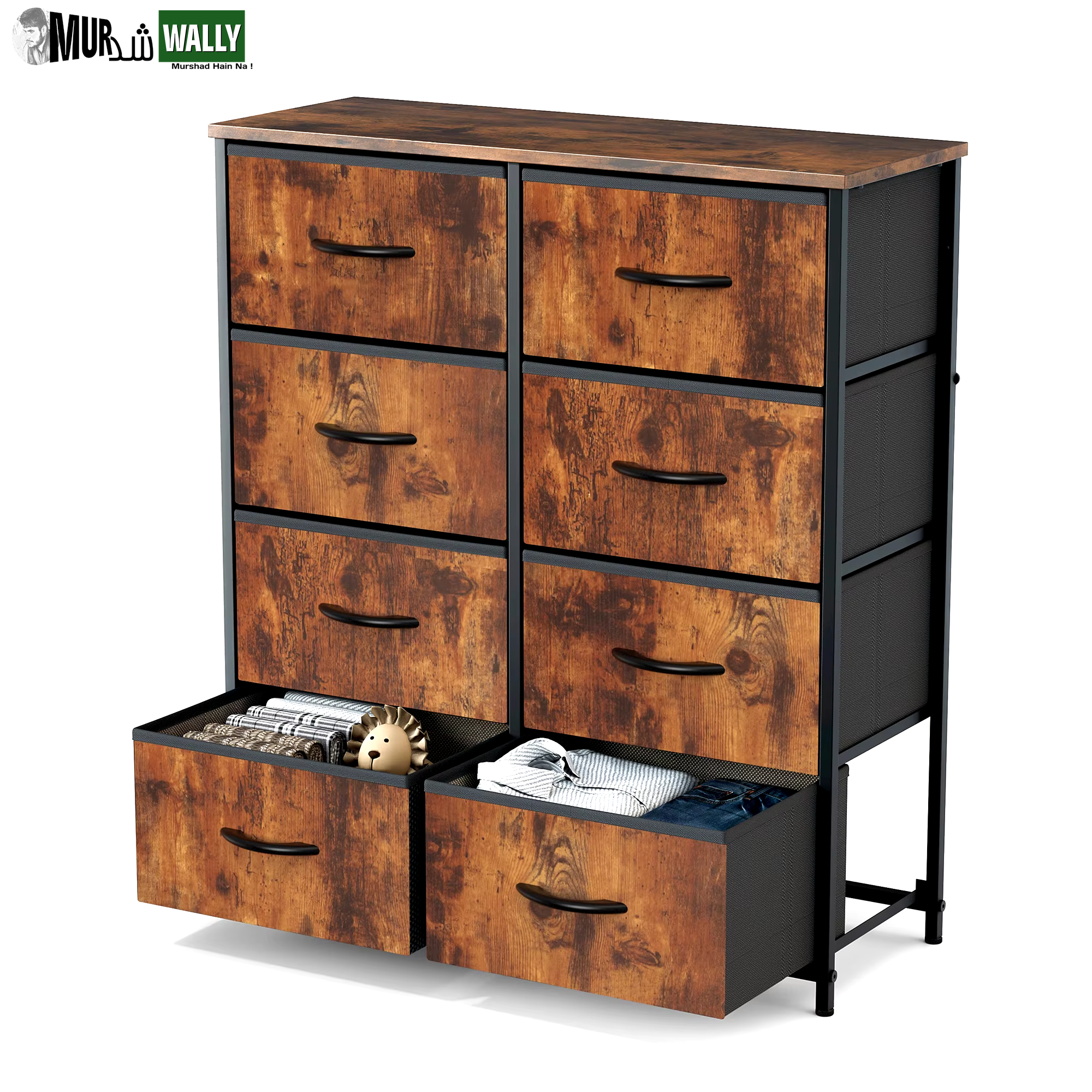 JHK Children'S Wardrobe for Bedroom with 8 Fabric Drawers Storage Cabinet Steel Frame Assembly Closet for Clothes Home Furniture