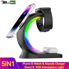 4 in 1 Magnetic Wireless Charger Fast Charging for Smart Phone Atmosphere Light Charging Station for Airpods Pro I-Phone Watch
