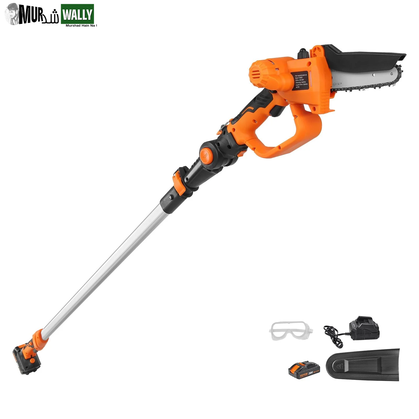 VEVOR 2-In-1 Cordless Pole Saw & Mini Chainsaw, 20V 4Ah Battery Pole Chainsaw, 5 Cutting Capacity 8 Ft Reach Pole Saw for Branch Cutting & Tree Trimming (Battery and Blade Cover Included)