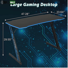 47 Inch Z-Shaped Gaming Desk, PC Computer Table Home Office Desk Ergonomic Gamer Workstation with Headphone Hook, Blue