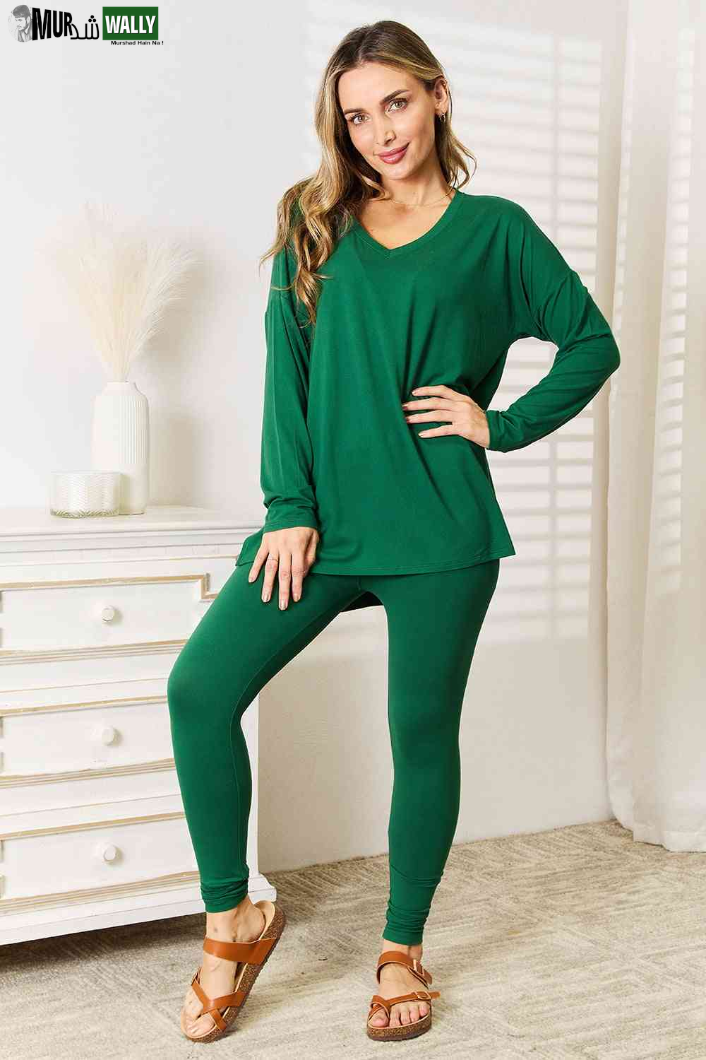 Zenana Lazy Days Full Size Long Sleeve Top and Leggings Set