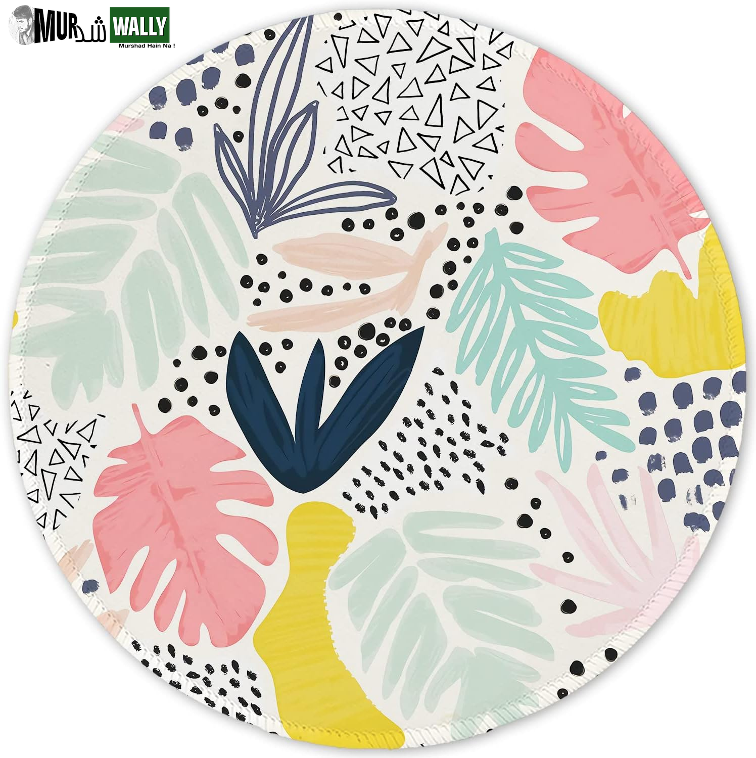 ITNRSIIET round Mouse Pad with Stitched Edge Premium-Textured Waterproof Non-Slip Rubber Base Desktop Protection Mat Diameter 8.7 Inches, Art Style Pattern