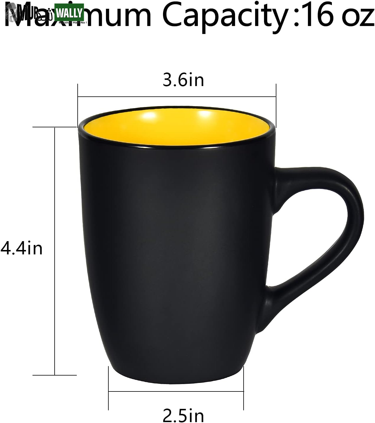 Ceramic Coffee Mug, 1 Pack Large Coffee Mug, 16Oz Restaurant Coffee Mug with Handle, Black Porcelain Mug for Office and Home, Large Ceramic Coffee Cup for Coffee Tea Cocoa Juice, Yellow