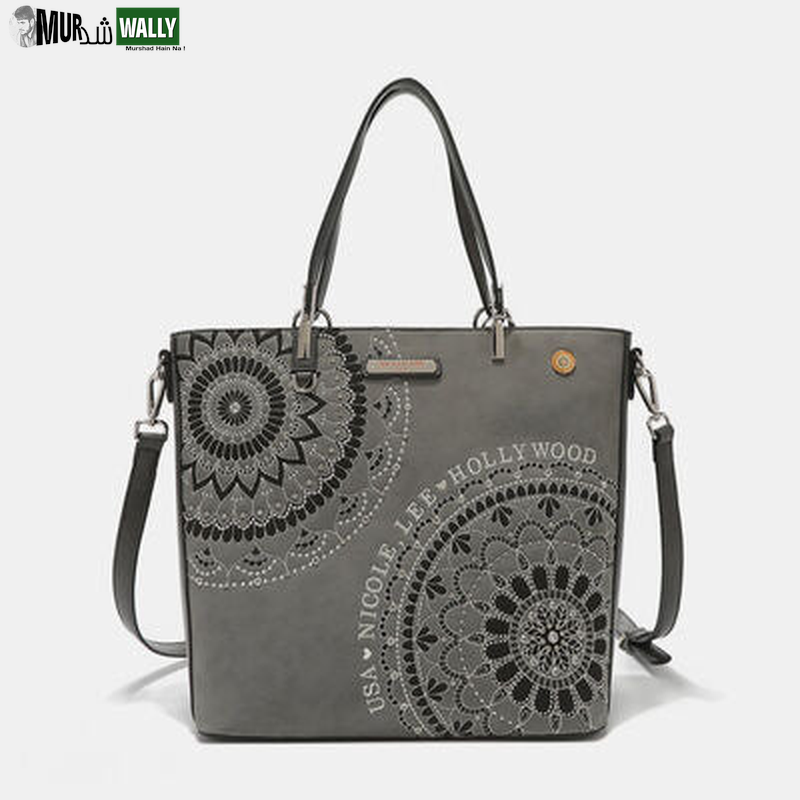 Nicole Lee USA Metallic Stitching Embroidery Inlaid Rhinestone Tote Bag