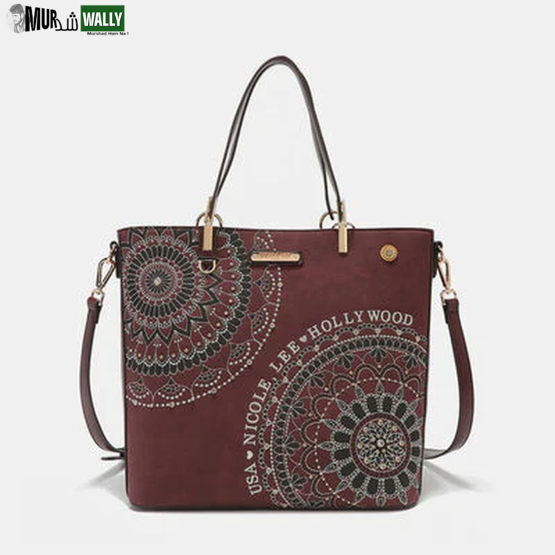 Nicole Lee USA Metallic Stitching Embroidery Inlaid Rhinestone Tote Bag