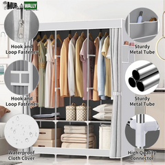 Portable Closet,Portable Wardrobe Closet Storage with 3 Hanging Rods,6 Storage Shelves,Side Pocket for Clothes Storage Organizer,Gray