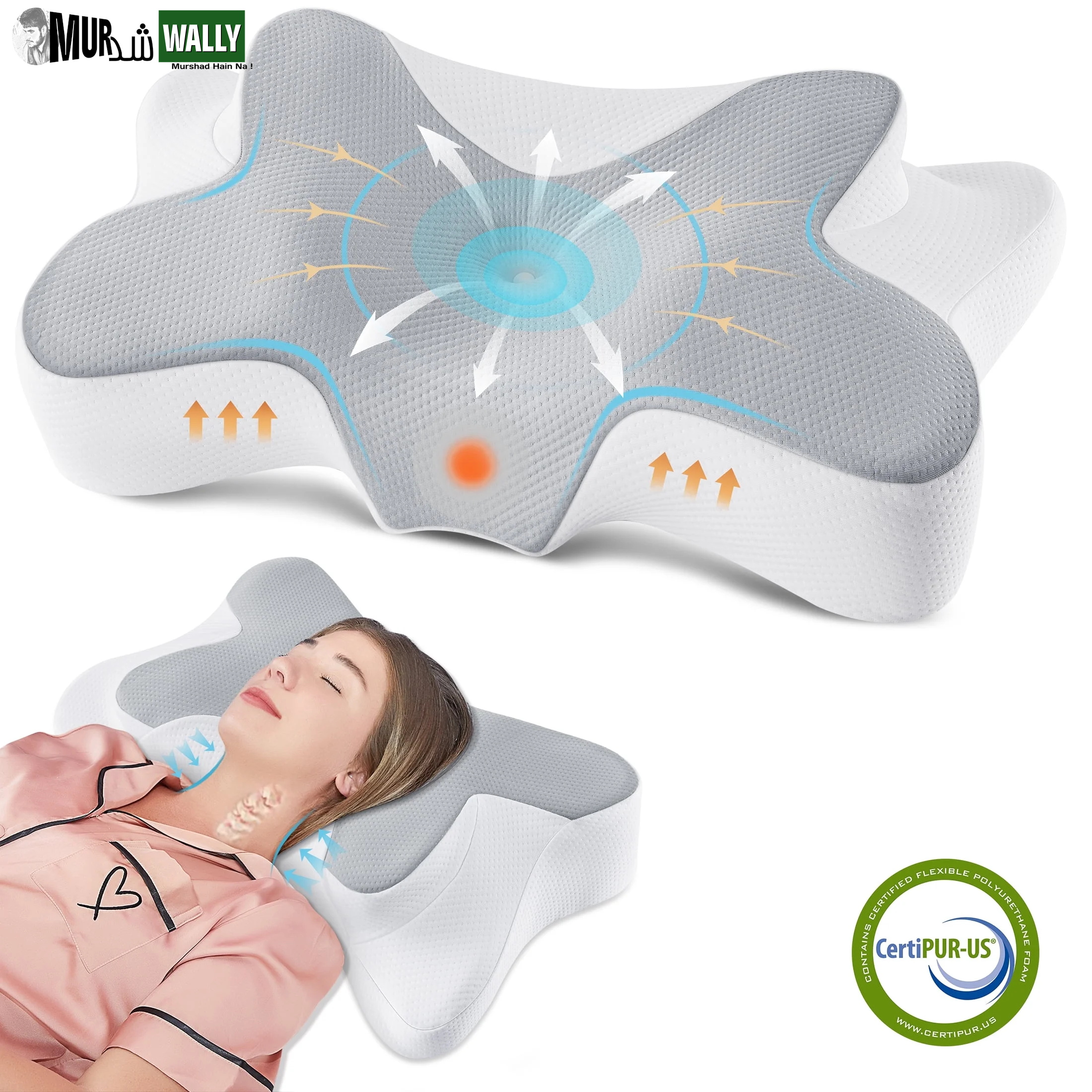 Contour Memory Foam Cervical Pillows for Pain Relief Sleeping,Ergonomic Orthopedic Neck Bed Pillow with Covers Queen Size 26"Lx14.6"Wx5.1"H