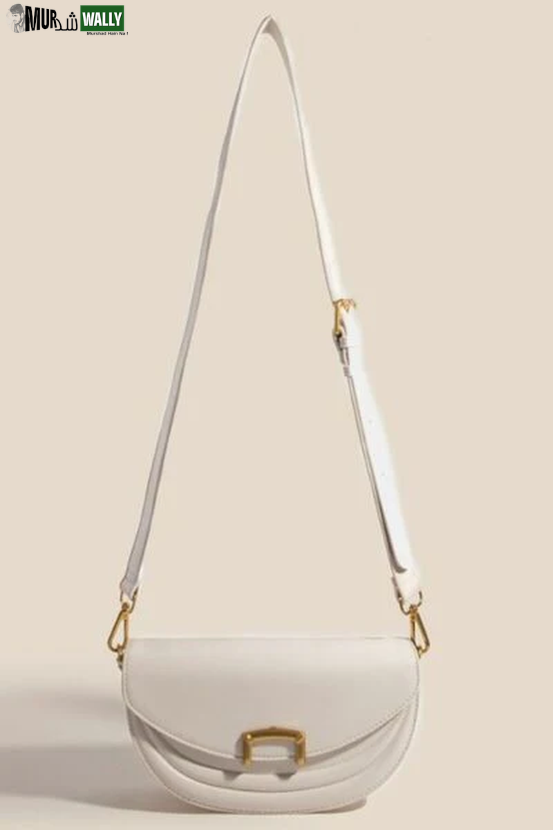 Fame Buckle Closure Crescent Faux Leather Crossbody Bag