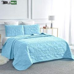 Sophia and William 2 Pieces Quilt Set Twin Size with 1 Quilt and 1 Pillow Sham, Reversible Microfiber Bedding Bedspread Coverlet Set, Cozy, Lightweight and Hypoallergenic, Light Blue