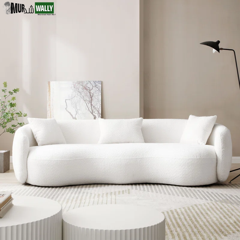 Yazgur 93.6'' Mid Century Modern Curved Living Room Sofa, 4-Seat Boucle Fabric Couch for Bedroom, Office, Apartment