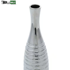 3 In., 12 In. Silver Slim Textured Bottleneck Ceramic Decorative Vase with Varying Patterns (Set of 3)