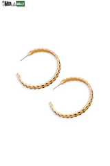 Coated Leaf Accent Metallic Chevron Hoop Earrings
