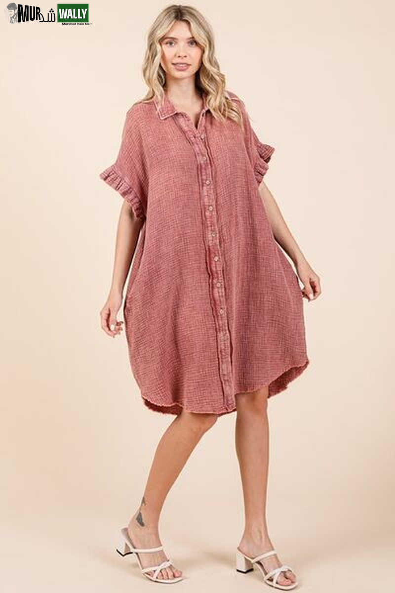 Mittoshop Mineral Wash Cotton Gauze Mini Shirt Dress