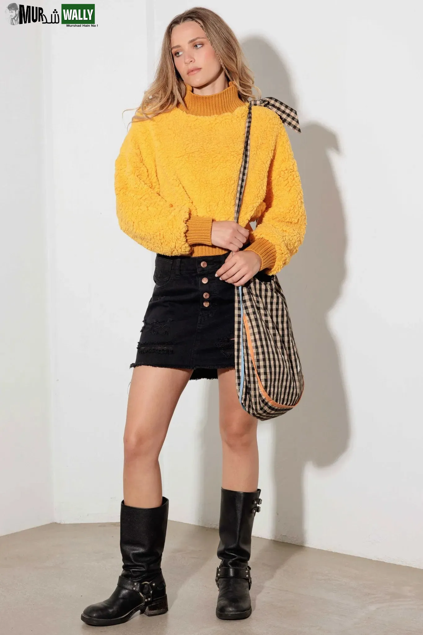 Fuzzy Ribbed Mock Neck Teddy Crop Sweater