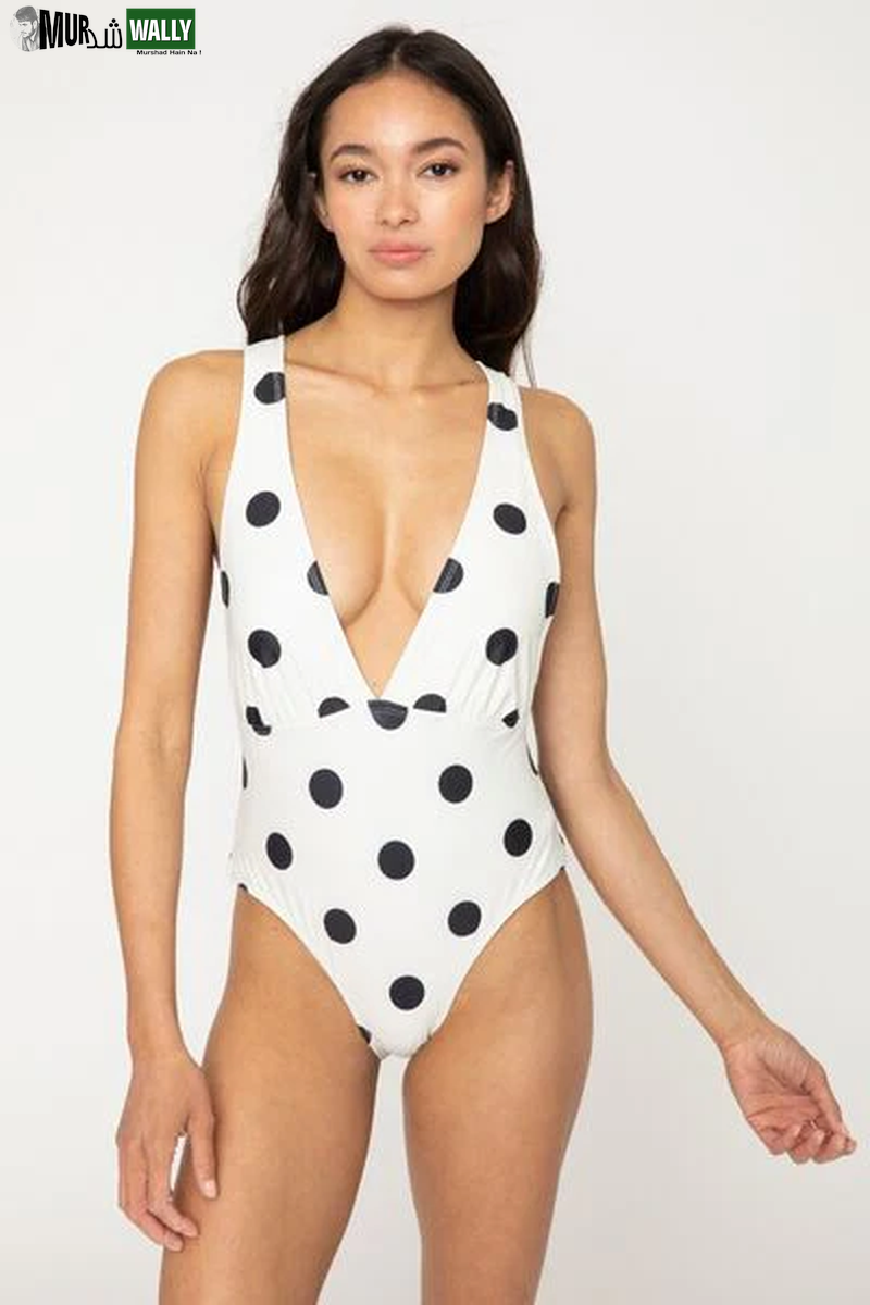 Marina West Polka Dot One-Piece Swimsuit - Beachy Keen Tied Plunge Design
