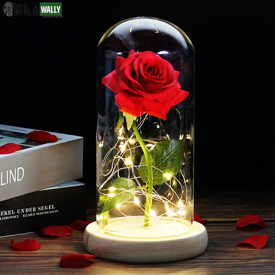 Beauty and the Beast Rose Rose in LED Glass Dome Forever Rose Red Rose Valentine'S Day Mother'S Day Special Romantic Gift
