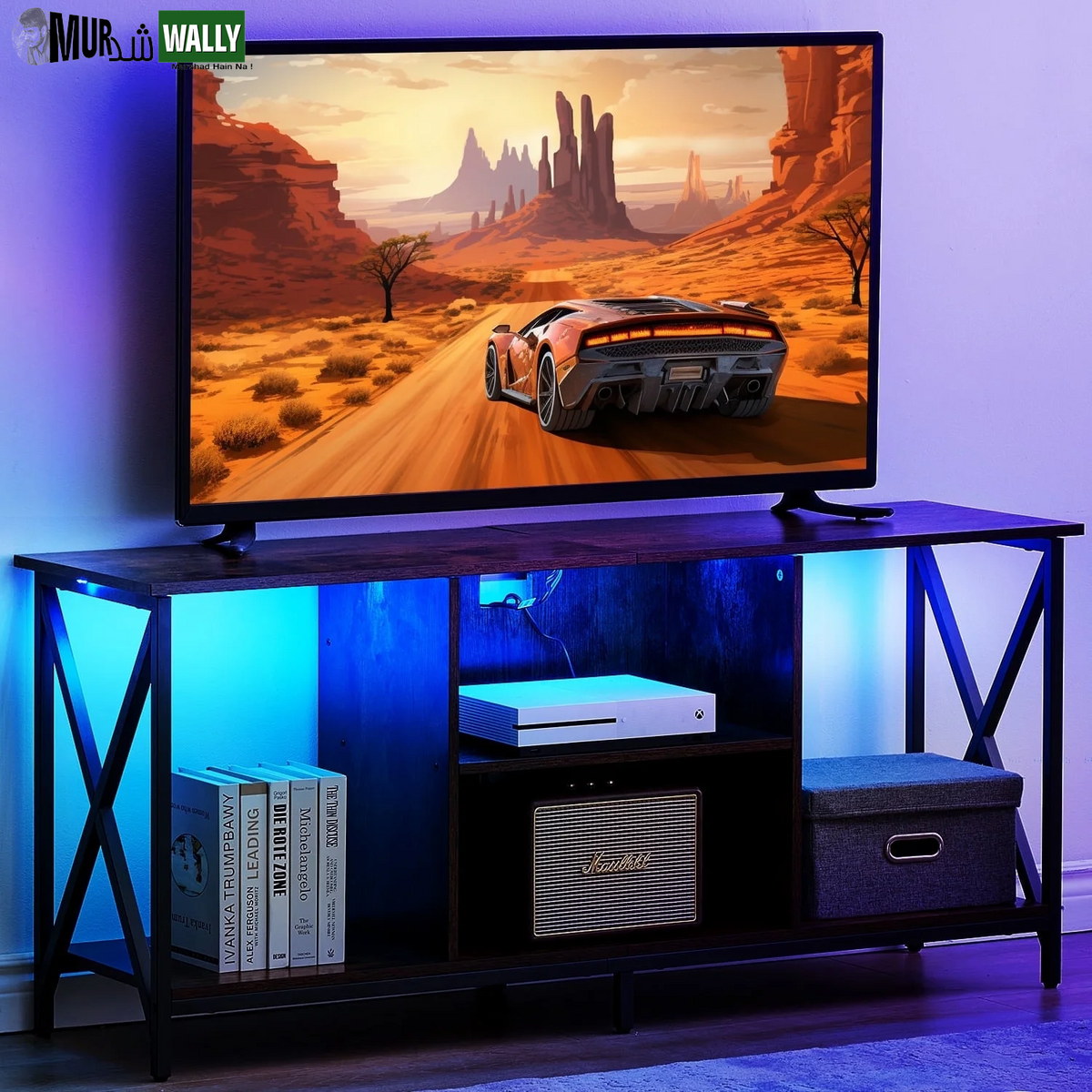 TV Stand for TV up to 65 Inches, TV Console Table with Led Lights & Power Outlets, Black