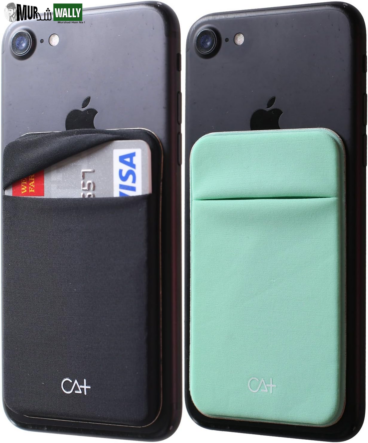 Phone Wallet Card Holder for Phone Case Sleeves Stick on Wallet for Cell Phone Card Holder Durable Adhesive Sticker ID Credit Card Holder for Back of Phone (Black + Mint)