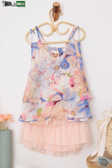 Girls Western Layered Floral Sheer Sleeveless Tops