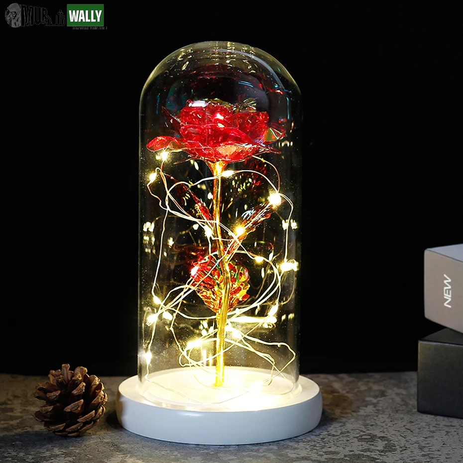 Beauty and the Beast Rose Rose in LED Glass Dome Forever Rose Red Rose Valentine'S Day Mother'S Day Special Romantic Gift