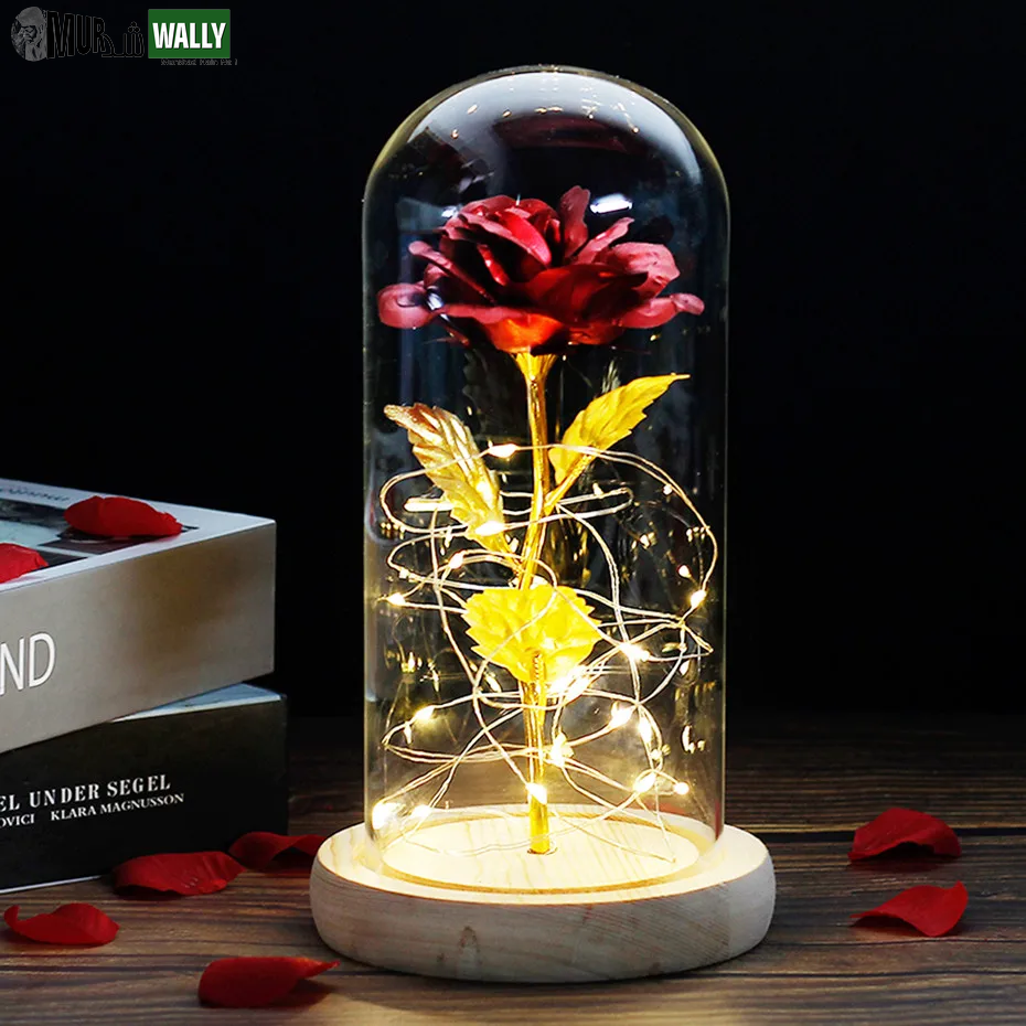 Beauty and the Beast Rose Rose in LED Glass Dome Forever Rose Red Rose Valentine'S Day Mother'S Day Special Romantic Gift