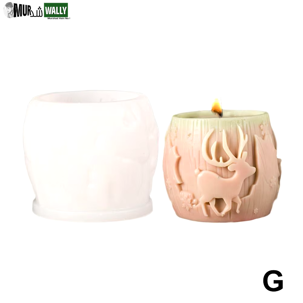 New Christmas Tree Carving Pattern Cylindrical Candle 3D Silicone Mold Reindeer Snowflake Cylindrical Elk Candle Mold
