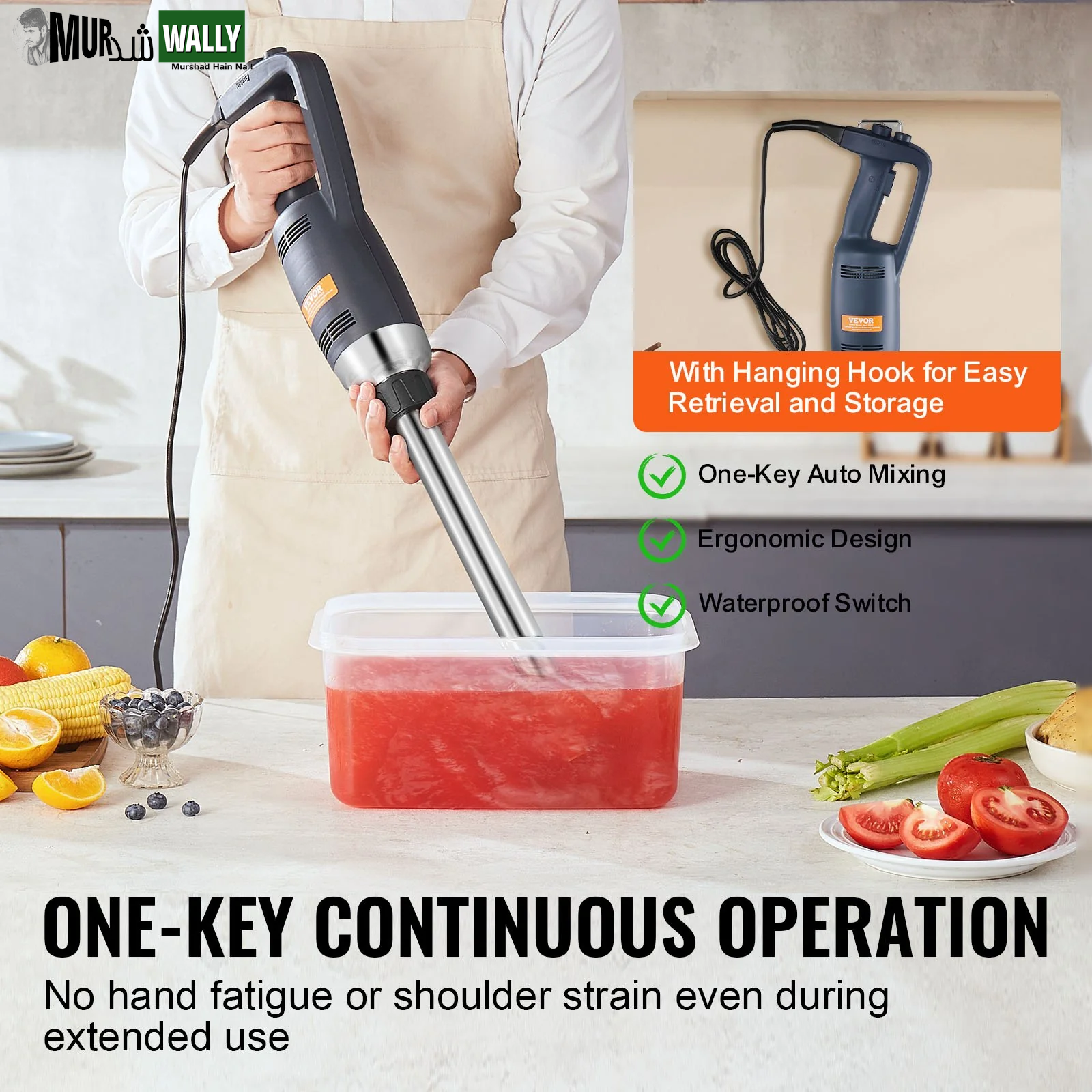 VEVOR Commercial Immersion Blender 350W Heavy Duty Hand Mixer for Soup Sauces