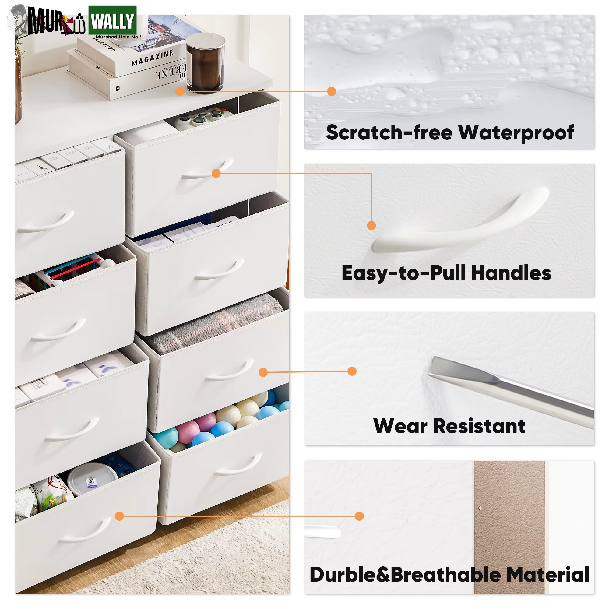 JHK Children'S Wardrobe for Bedroom with 8 Fabric Drawers Storage Cabinet Steel Frame Assembly Closet for Clothes Home Furniture