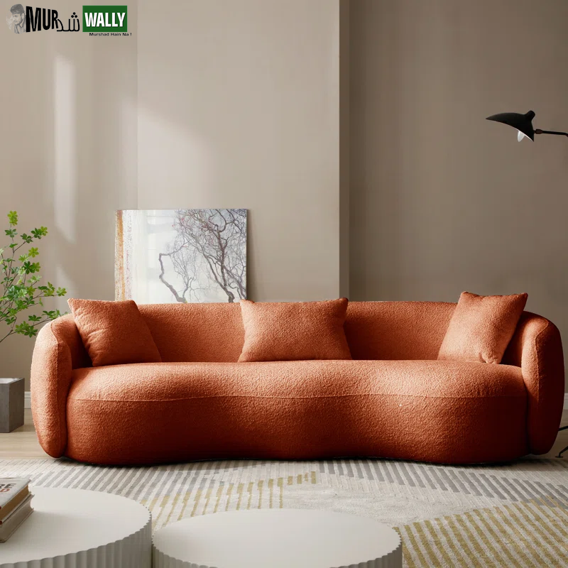 Yazgur 93.6'' Mid Century Modern Curved Living Room Sofa, 4-Seat Boucle Fabric Couch for Bedroom, Office, Apartment