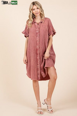 Mittoshop Mineral Wash Cotton Gauze Mini Shirt Dress