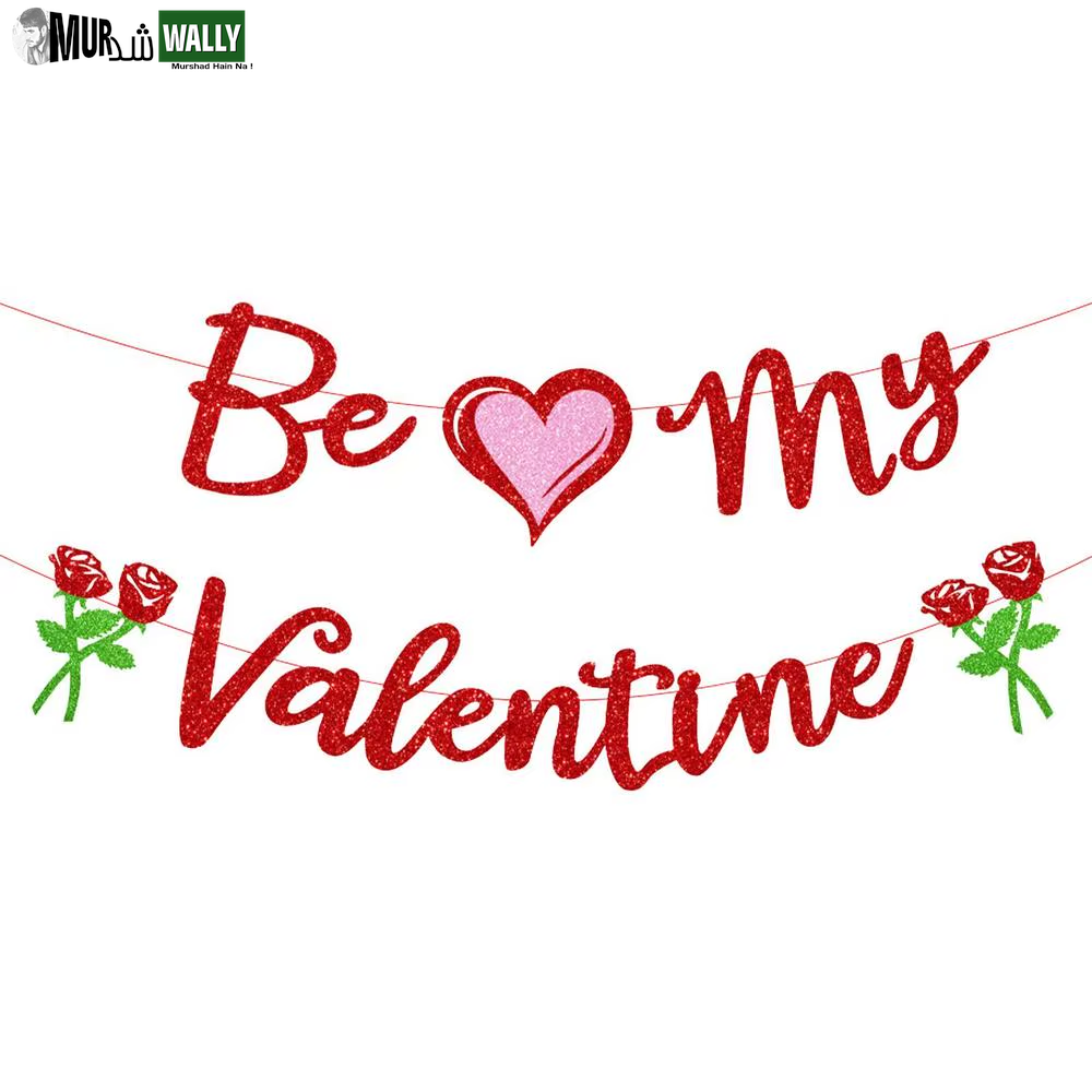 Be My Valentine Banner Glitter Heart Garland Banner Valentines Day Decor Romantic Decorations Valentines Proposal Decorations