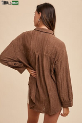 Annie Wear Openwork Button down Drop Shoulder Shirt