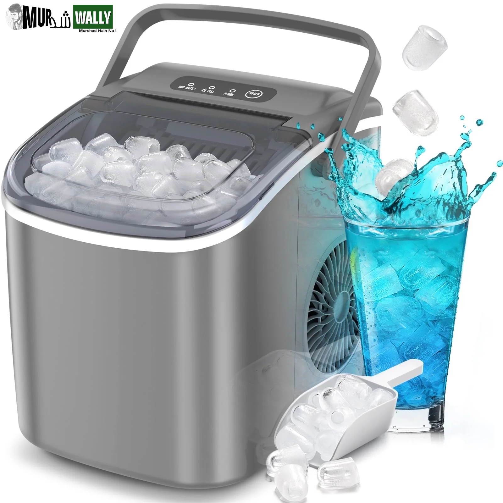 26 Lbs/24H Countertop Ice Maker Machine, 9 Bullet-Shaped Ice in 6 Min, Auto-Cleaning, White