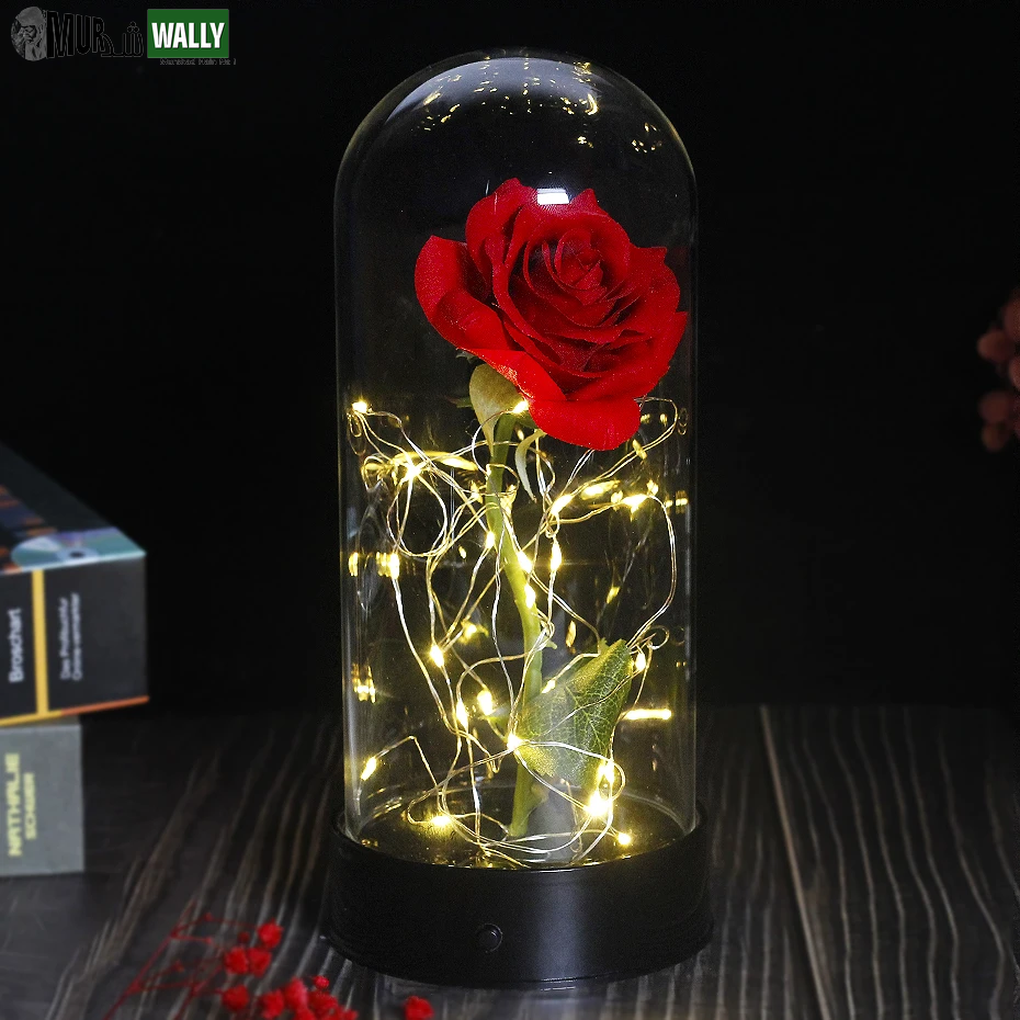 Beauty and the Beast Rose Rose in LED Glass Dome Forever Rose Red Rose Valentine'S Day Mother'S Day Special Romantic Gift