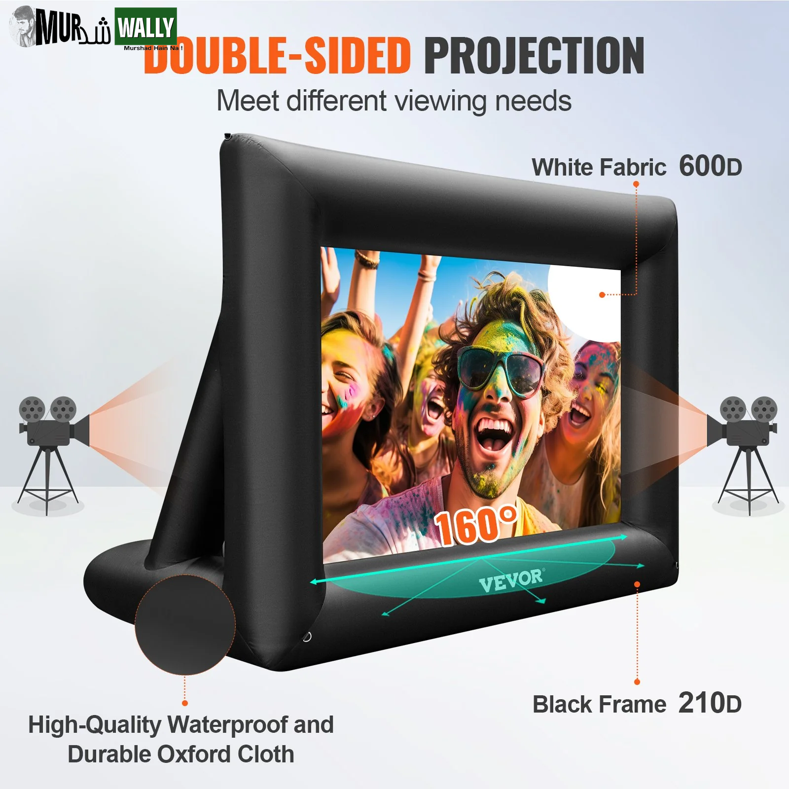VEVOR Inflatable Movie Screen 24Ft£¨288Inch£© Inflatable Projector Screen for outside with 360W Air Blower Inflatable Screen Oxford Fabric Material Blow up Screen for Outdoor Movie Supports Front/Rear Projection