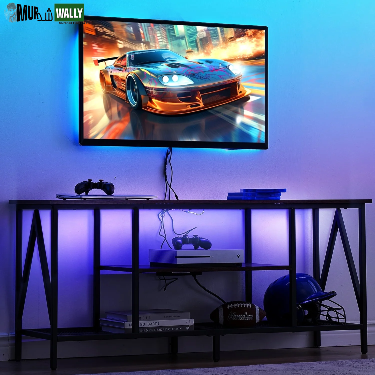 TV Stand for TV up to 65 Inches, TV Console Table with Led Lights & Power Outlets, Black