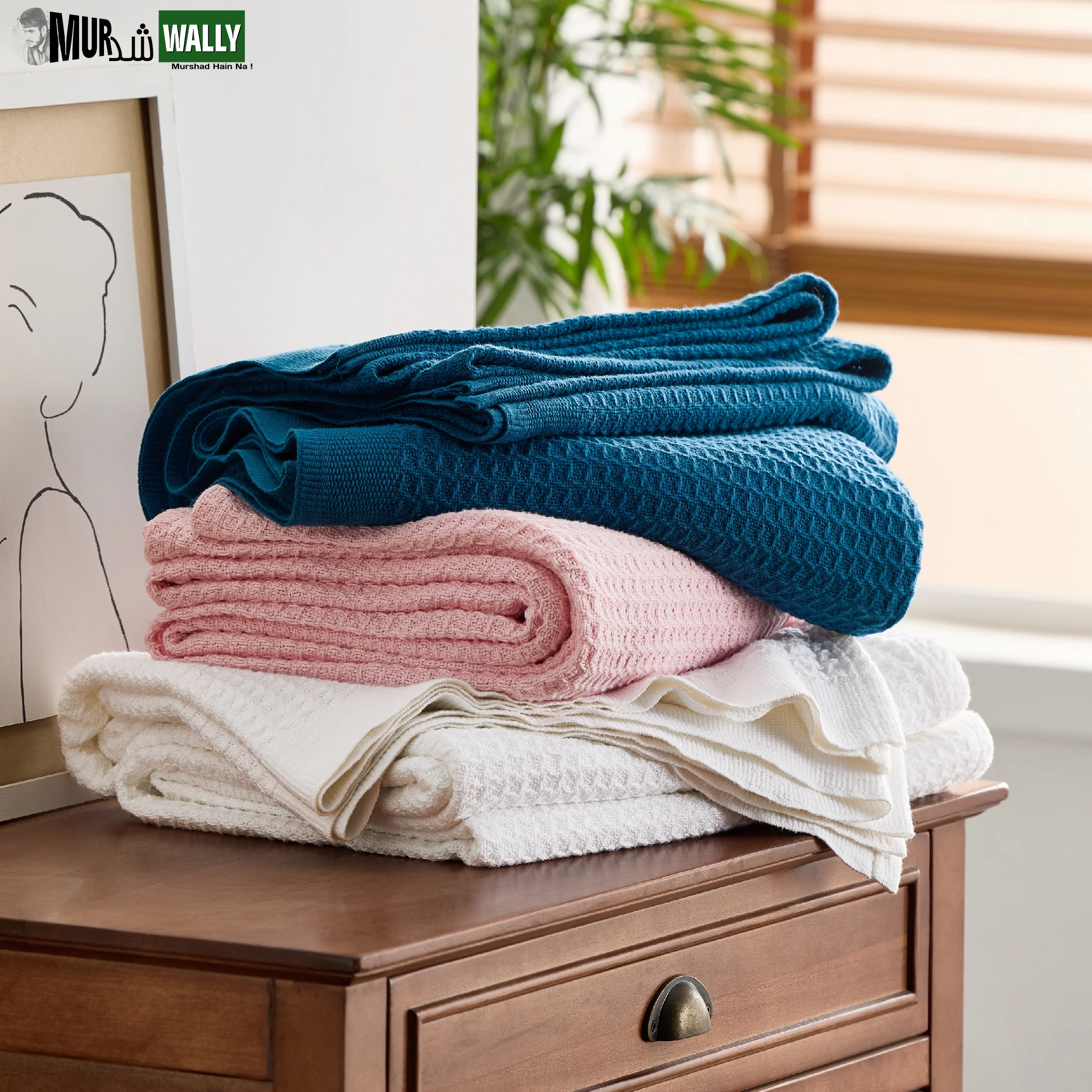 100% Cotton Blankets Twin-Xl Navy - Waffle Weave Blankets for All Seasons, 66X90 Inches