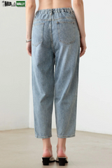 Light Blue Wash Barrel Leg High Waist Distressed Jeans