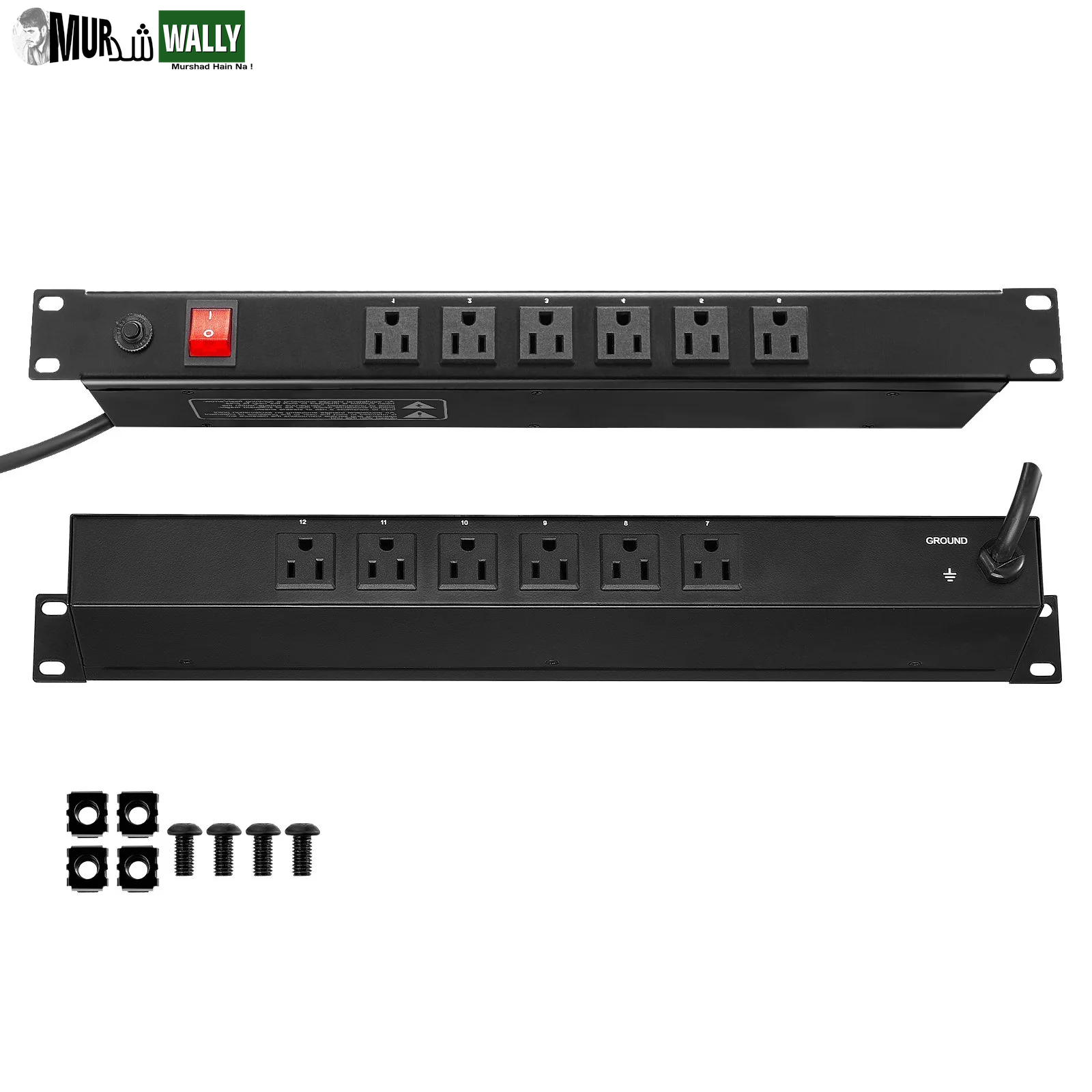 VEVOR 19 1U PDU 12 Outlets Rack Mount Power Strip Surge Overload Protection