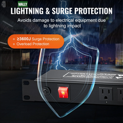 VEVOR 19 1U PDU 12 Outlets Rack Mount Power Strip Surge Overload Protection