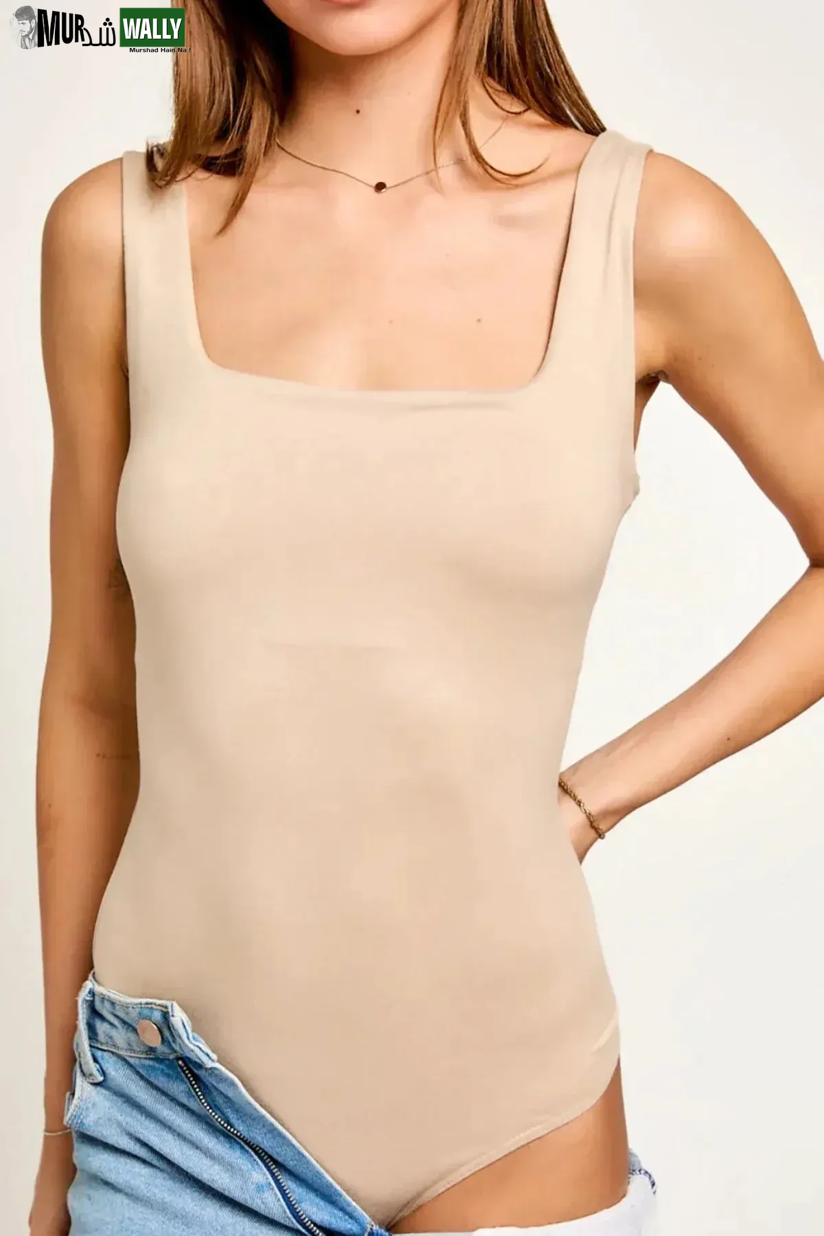 Square Neck Basic Essential Stretchy Bodysuit Tank Top