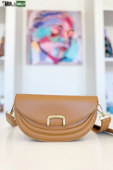 Fame Buckle Closure Crescent Faux Leather Crossbody Bag