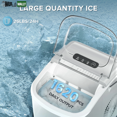 26 Lbs/24H Countertop Ice Maker Machine, 9 Bullet-Shaped Ice in 6 Min, Auto-Cleaning, White