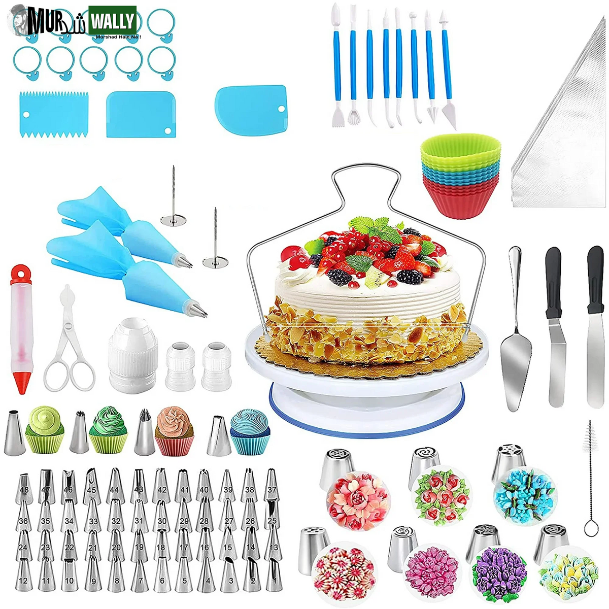 Cake Decorating Kit,132Pcs Cake Decorating Tools with Cake Turntable Stand Icing Piping Bags and Tips Set Baking Supplies Set for Beginner and Cake-Lover