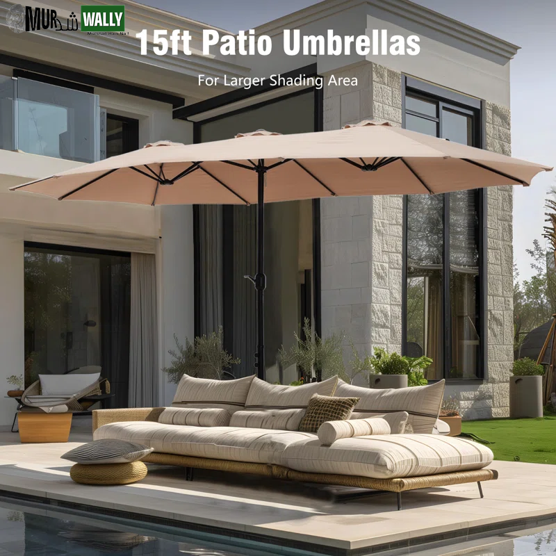 Nyasia 15 Ft X 9 Ft Rectangular Market Umbrella with Base