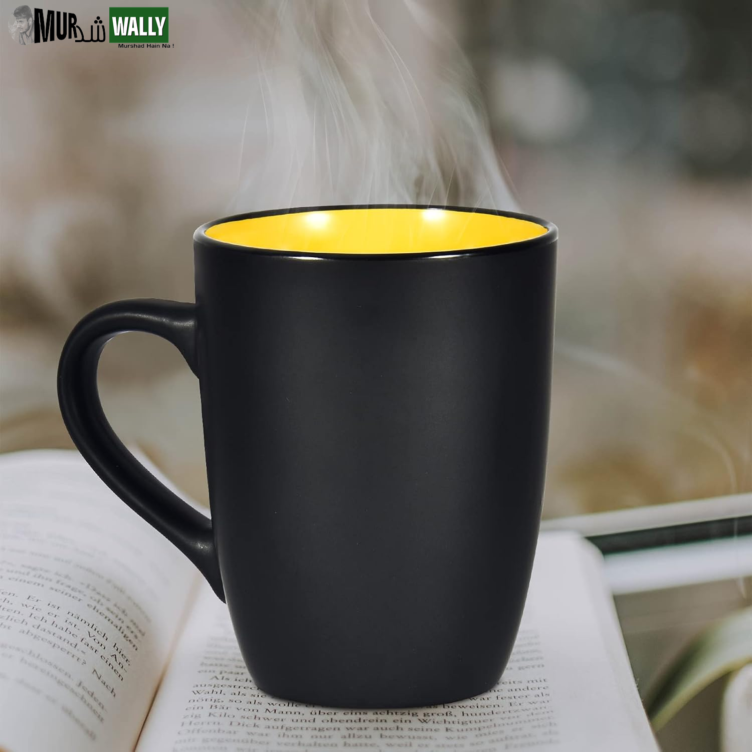 Ceramic Coffee Mug, 1 Pack Large Coffee Mug, 16Oz Restaurant Coffee Mug with Handle, Black Porcelain Mug for Office and Home, Large Ceramic Coffee Cup for Coffee Tea Cocoa Juice, Yellow