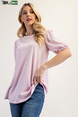 Celeste Full Size Gingham Print Top with Puff Sleeves plus Size
