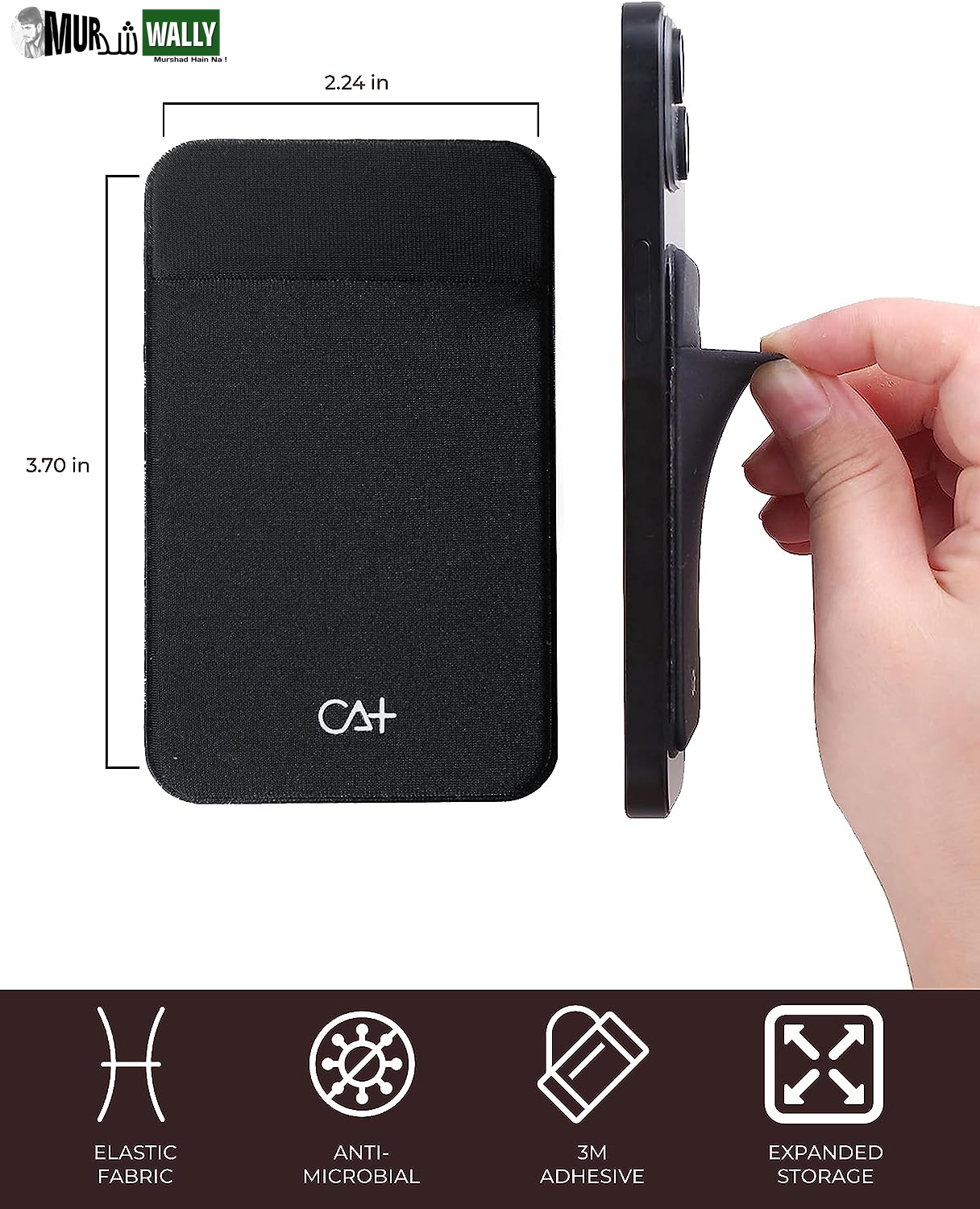 Phone Wallet Card Holder for Phone Case Sleeves Stick on Wallet for Cell Phone Card Holder Durable Adhesive Sticker ID Credit Card Holder for Back of Phone (Black + Mint)