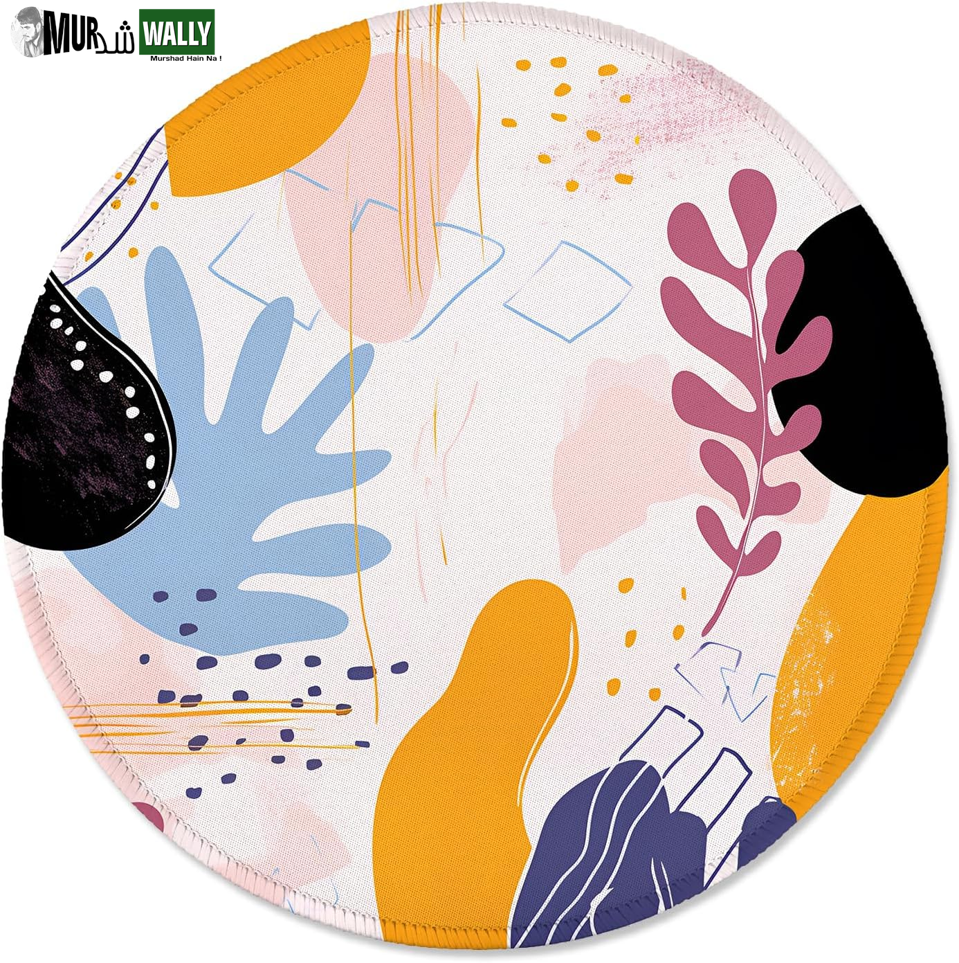 ITNRSIIET round Mouse Pad with Stitched Edge Premium-Textured Waterproof Non-Slip Rubber Base Desktop Protection Mat Diameter 8.7 Inches, Art Style Pattern
