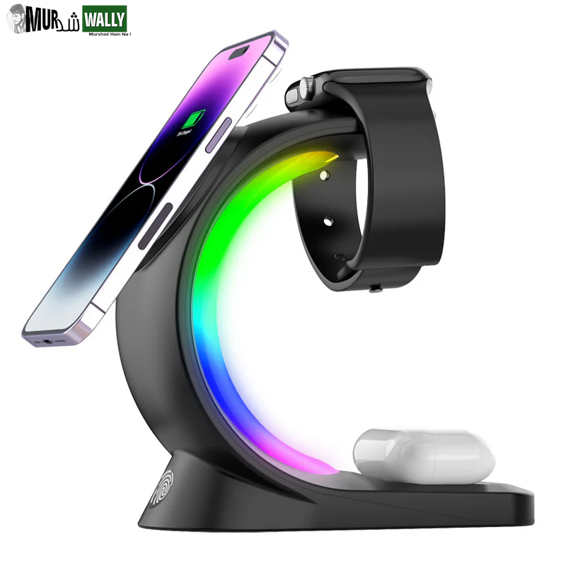 4 in 1 Magnetic Wireless Charger Fast Charging for Smart Phone Atmosphere Light Charging Station for Airpods Pro I-Phone Watch